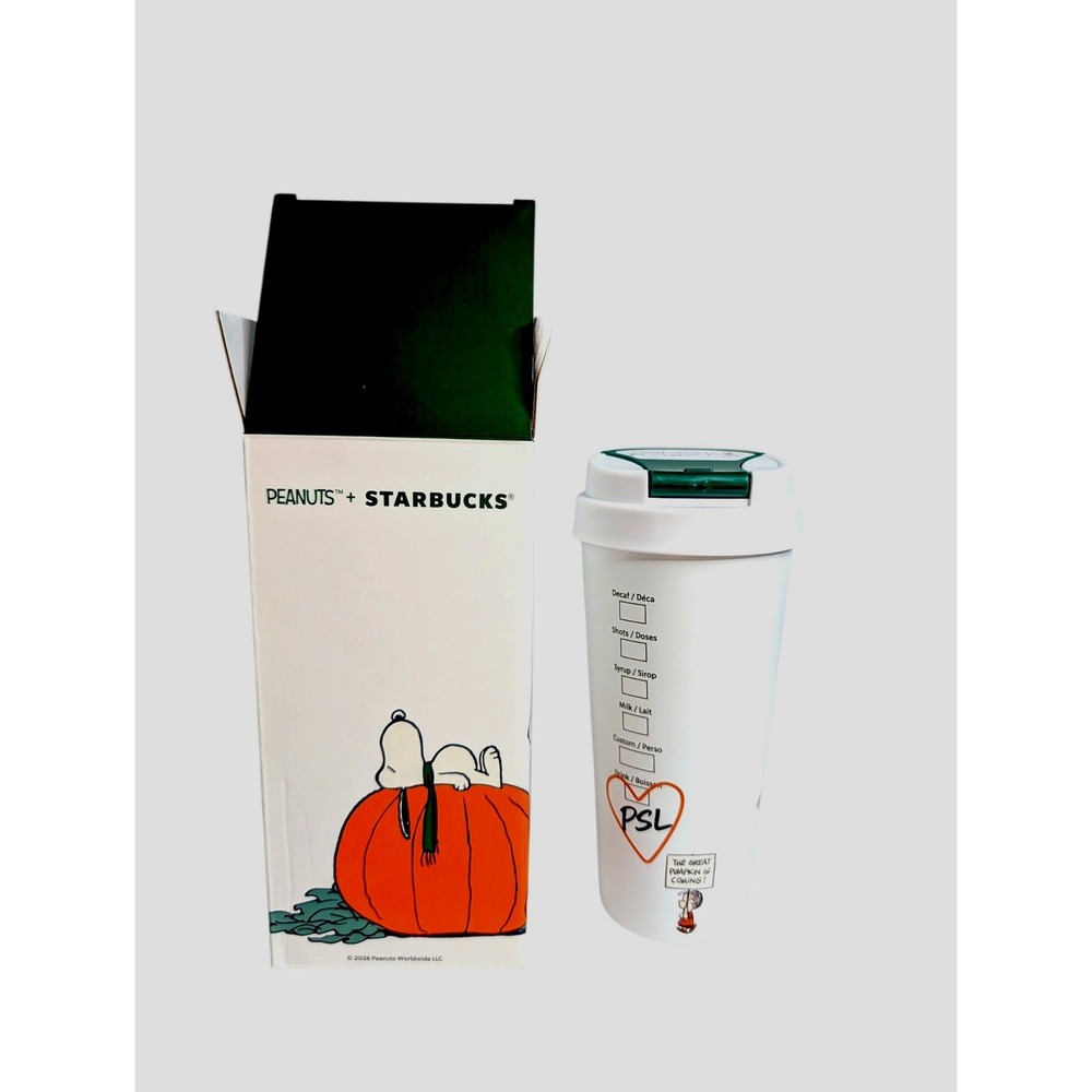 Starbucks Peanuts Snoopy Great Pumpkin Stainless Steel Tumbler 16oz White Mug